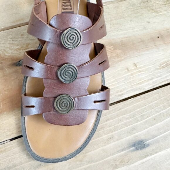 The Leather Collection Flat Sandals Buckle 6.5 Brown Gladiator - Picture 4 of 7